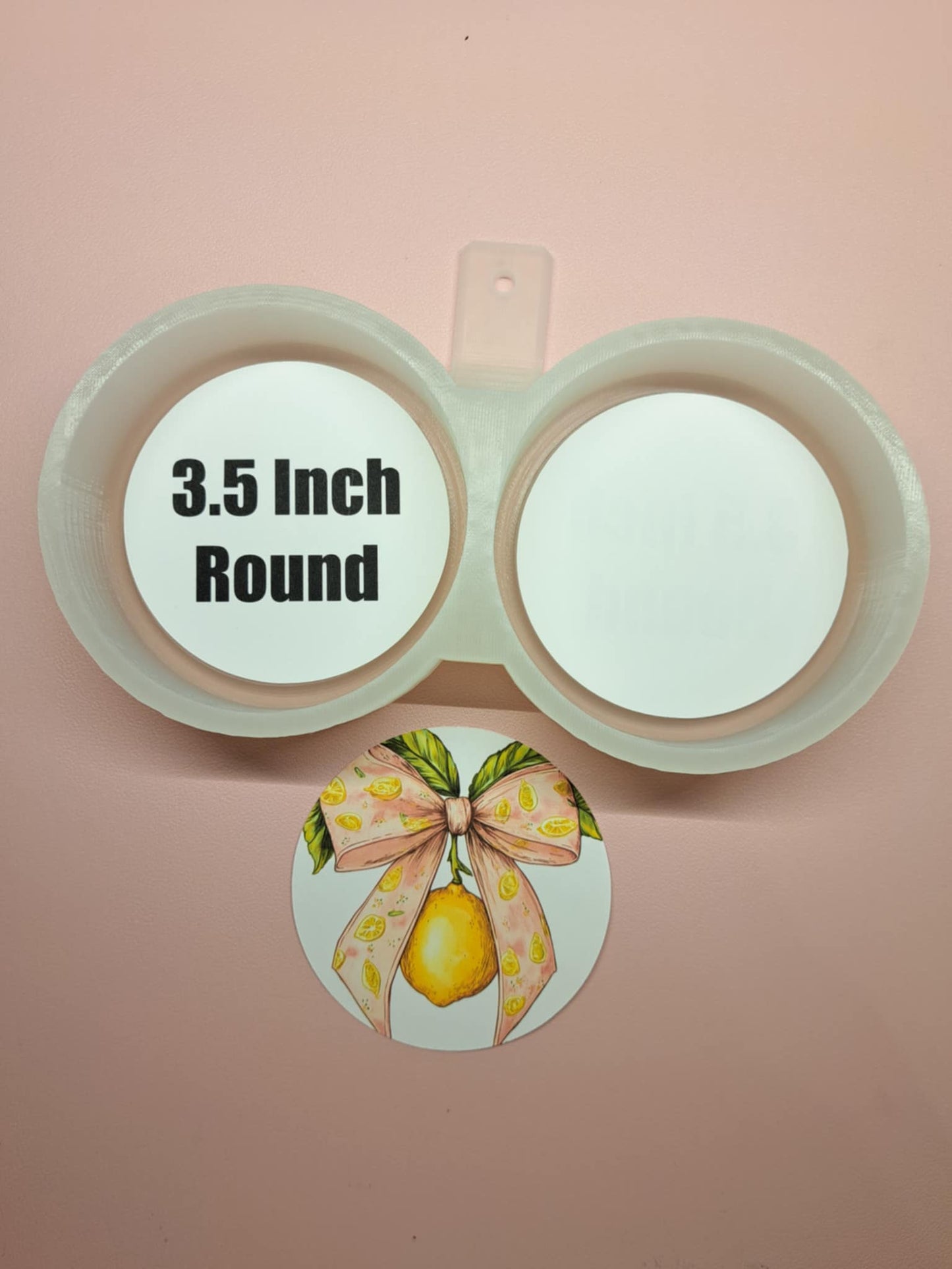 3.5 Inch Round Dual Cavity Mold WITH .25 inch Curved Edge around Image Cardstock Silicone Mold, Aroma Bead Molds