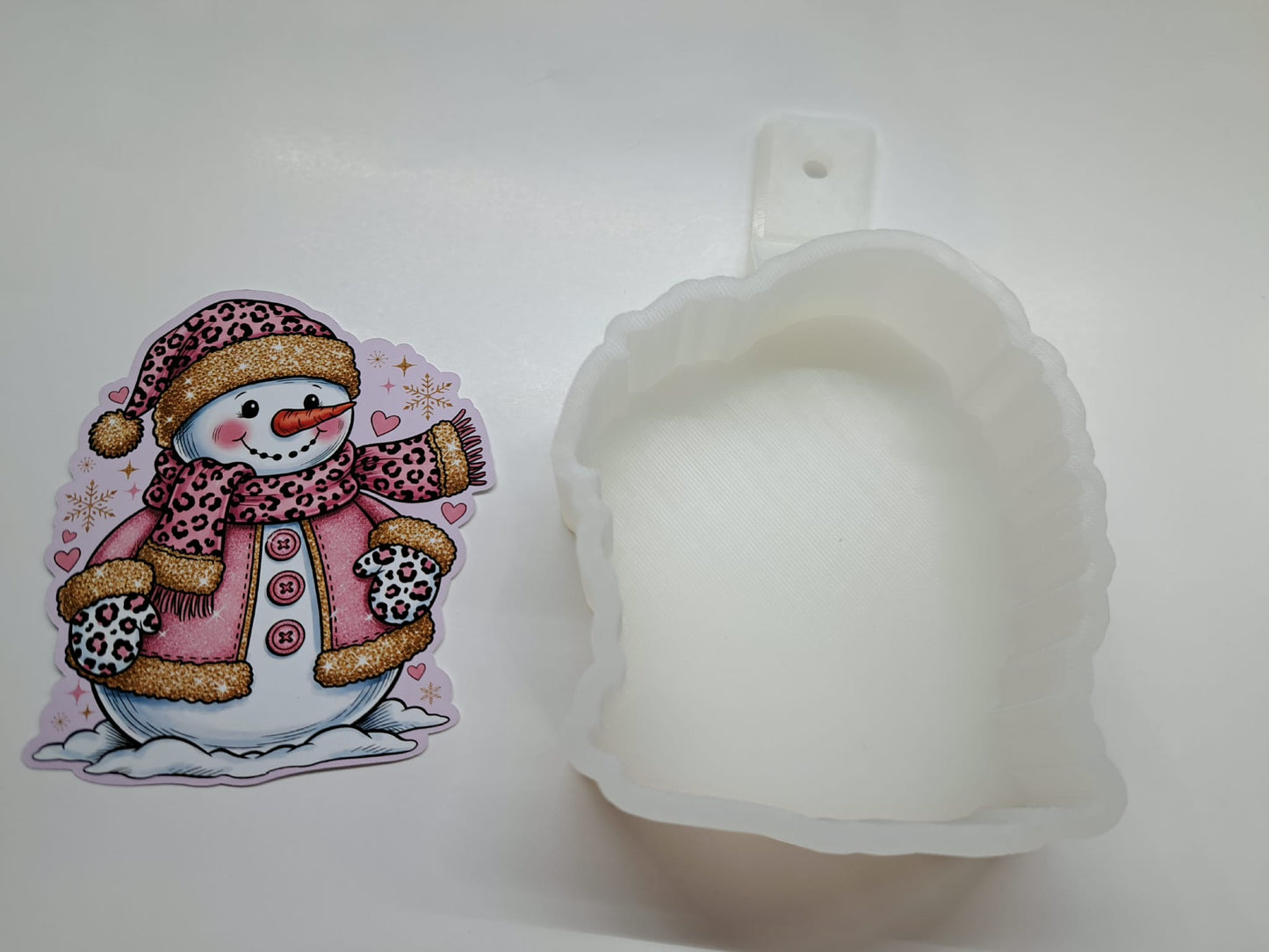 Pink & Gold Trimmed Snowman Cardstock Silicone Mold, Aroma Bead Molds, Car Freshies, Premium Cardstock Images