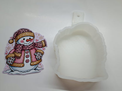 Pink & Gold Trimmed Snowman Cardstock Silicone Mold, Aroma Bead Molds, Car Freshies, Premium Cardstock Images