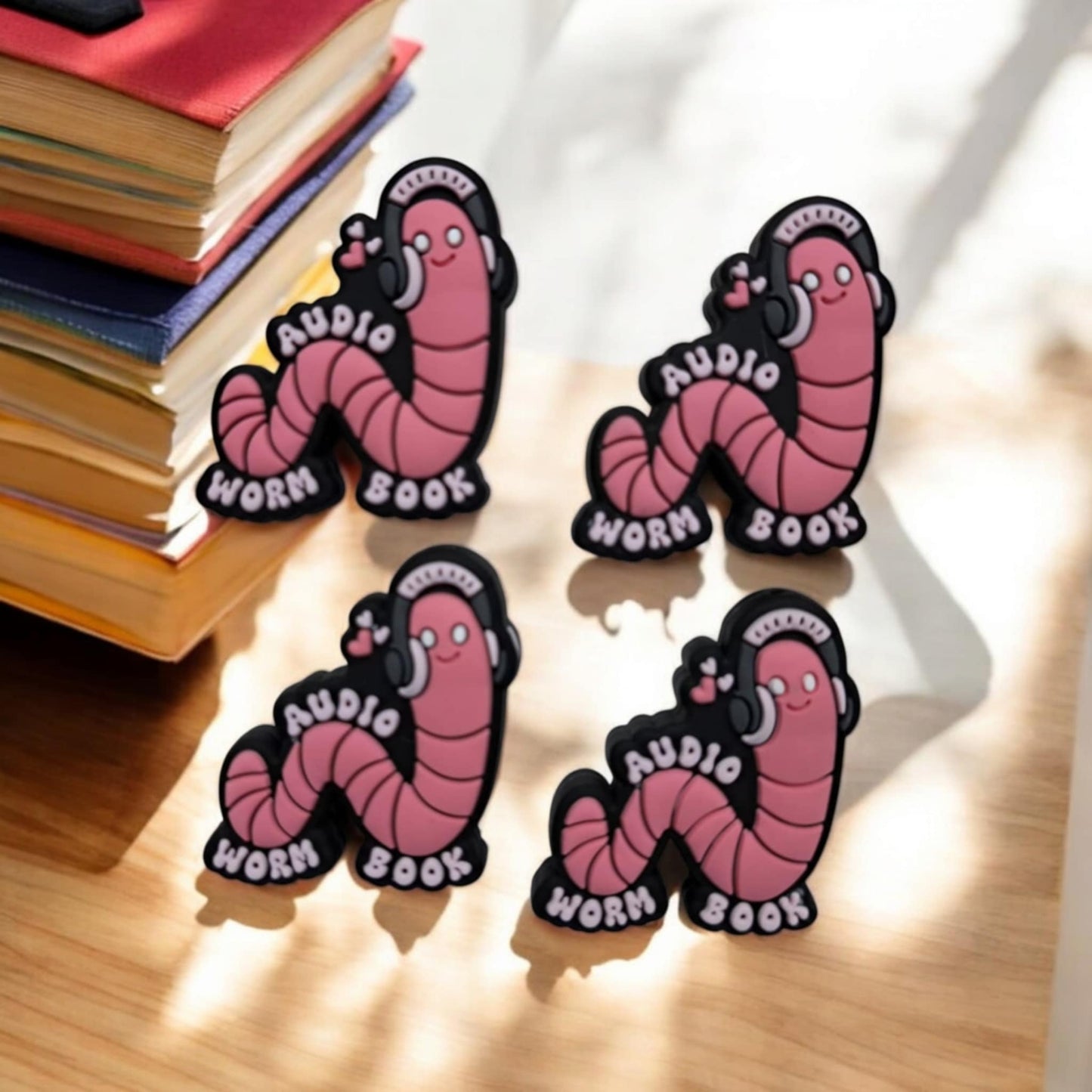 Audio Book Worm Pink With Headphones Silicone Focal Bead