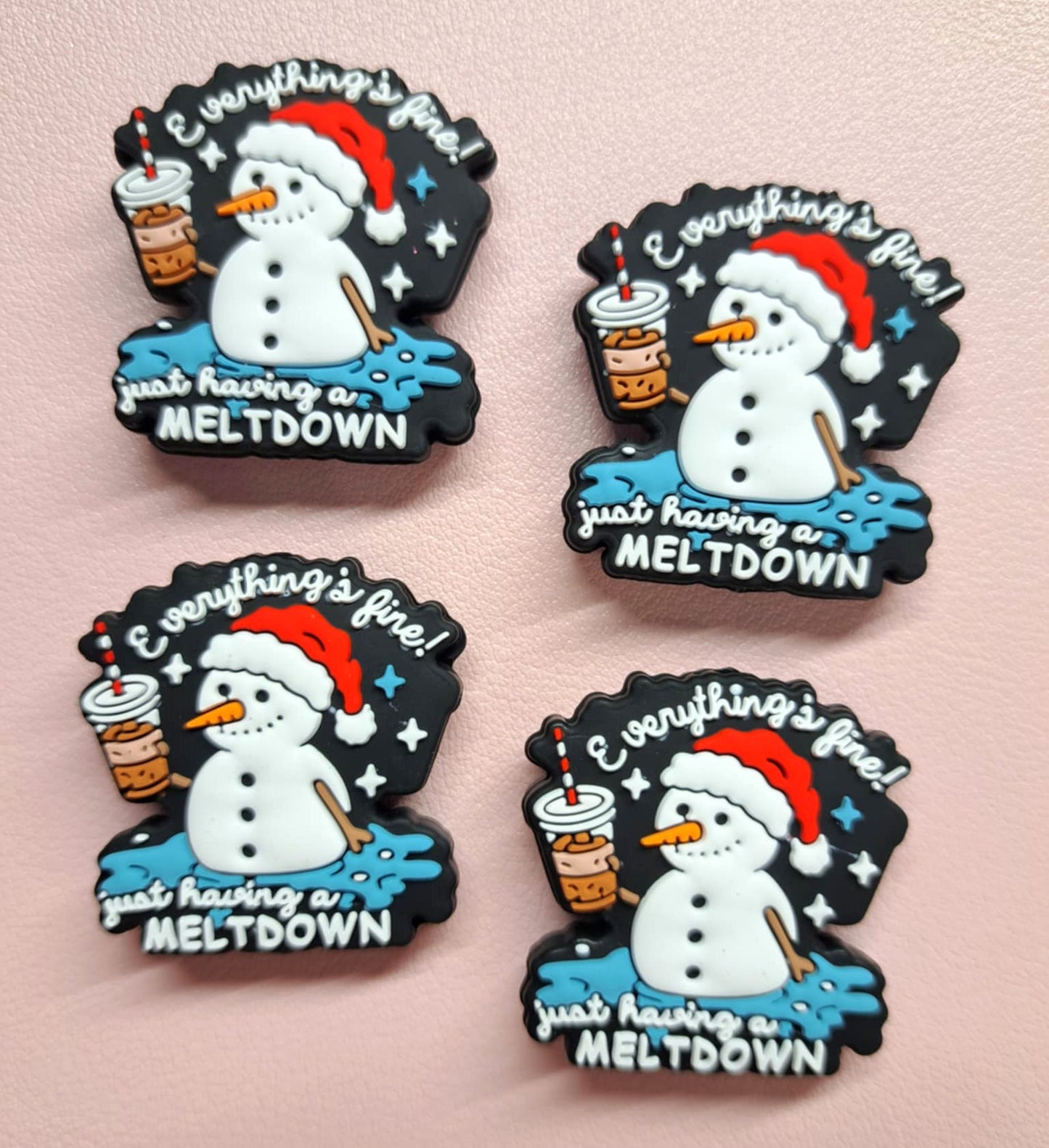 Snowman with Coffee: Everything is Fine! I'm Having a Meltdown Rectangle Silicone Focal Bead