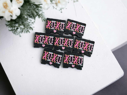 XOXO with Arrow: Black with Pink Letters Silicone Focal Bead - 0385