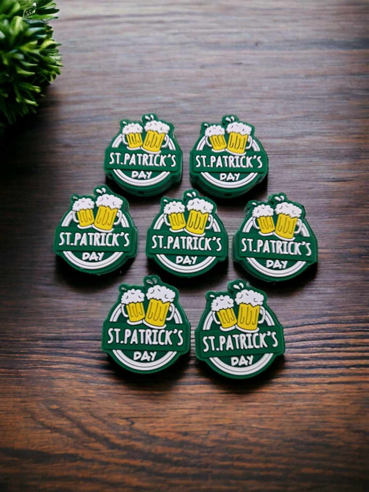 St. Patrick's Day: Green with two Beers Silicone Focal Bead - 0576