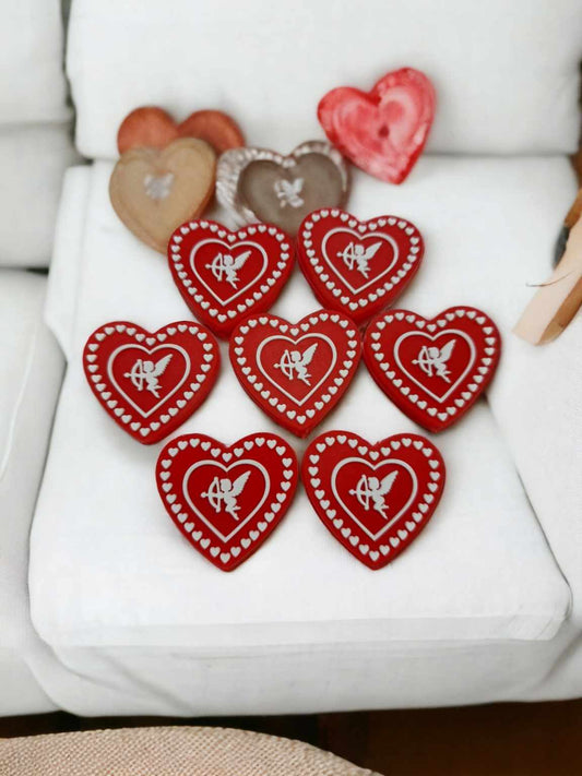 Red Heart with Cupid in Center Silicone Focal Bead - 0554
