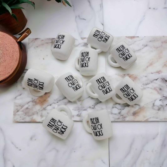 White Cup: Fresh out of Fucks Silicone Focal Bead - 0088