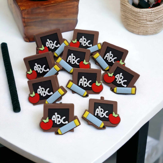 ABC Chalkboard with Pencil and Apple Silicone Focal Bead - 0096