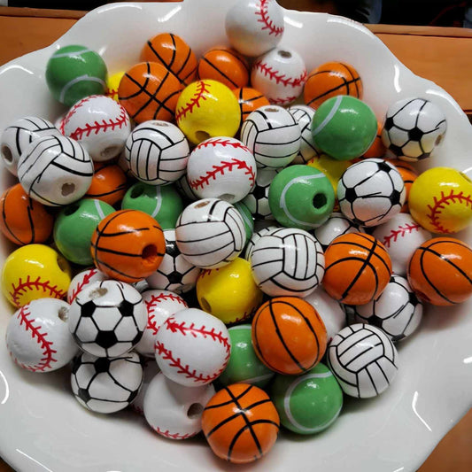 Sports Balls 16mm Wood Printed Beads - 1016