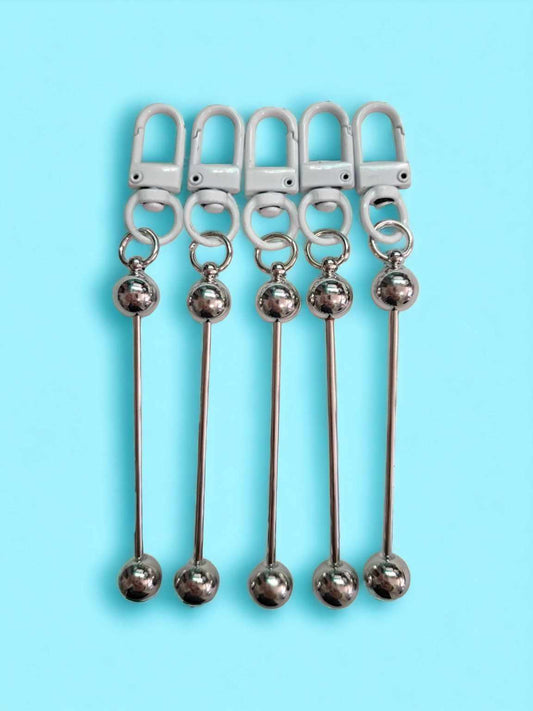 White Clasp Metal Bead Keychain Bar - 2002