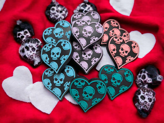 Heart with Skeleton Head Silicone Focal Bead - 0104