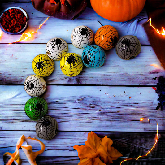 Spider Web 15mm Wood Printed Beads - 1012