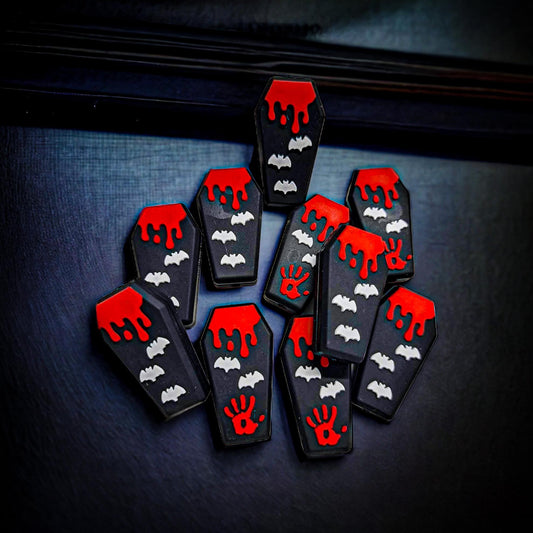 Coffin with Bloody hand and bats Silicone Focal Bead - 0122