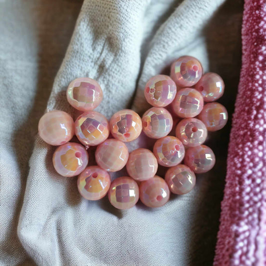 Light Pink Disco Ball - 16mm Acrylic Bubblegum Beads - 1052