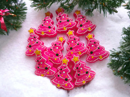 Christmas Tree with Lights: Black, Green, White and Pink Silicone Focal Bead - 0020