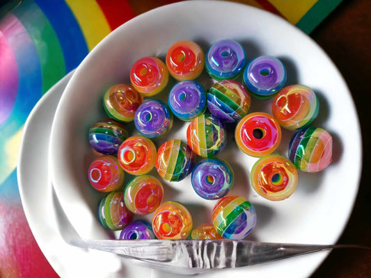 Rainbow Stripe Ball - 16mm Acrylic Bubblegum Beads - 1054