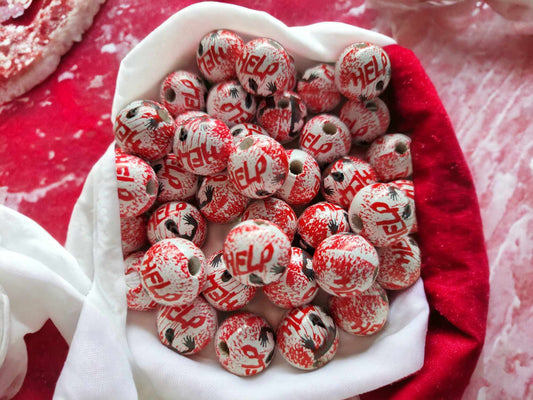 Help Bloody Crime 16mm Wood Bubblegum Bead - 1021