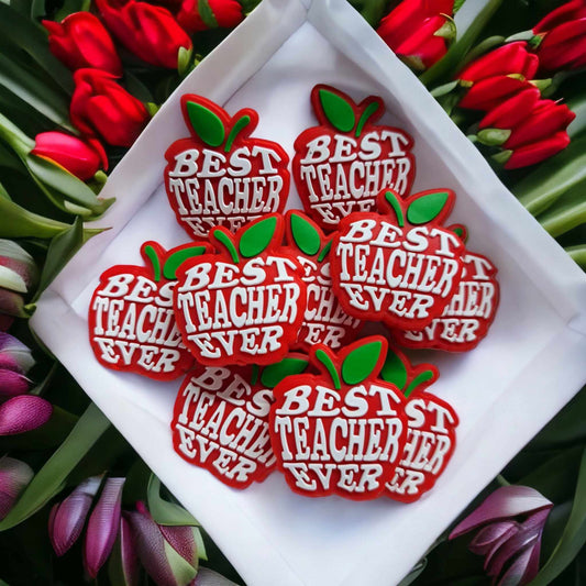 Best Teacher Ever Red Apple Silicone Focal Bead - 0201