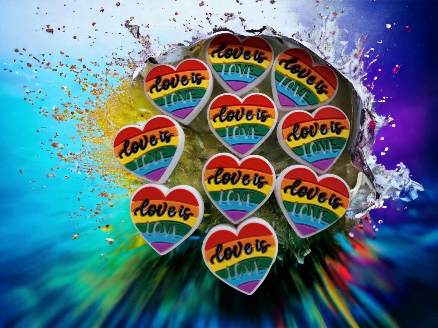 Rainbow Heart: Love is Love Silicone Focal Bead - 0151