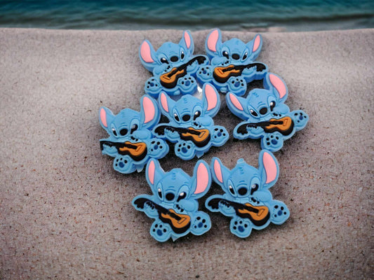 Stitch/Blue Alien with Guitar Silicone Focal Bead - 0200