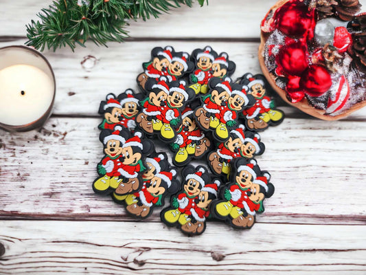 Mickey and Minnie in Red Christmas Suits Silicone Focal Bead - 0177