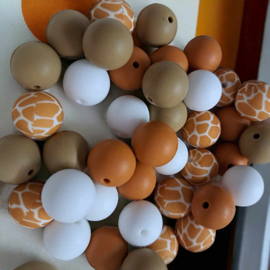 Brown with Animal Print Mix (4 Piece Mix) - 15mm Silicone Bubblegum Beads - 1044