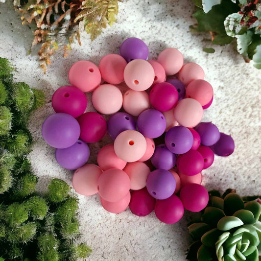 Pink and Purple Mix (4 Piece Mix) - 15mm Silicone Bubblegum Beads - 1037