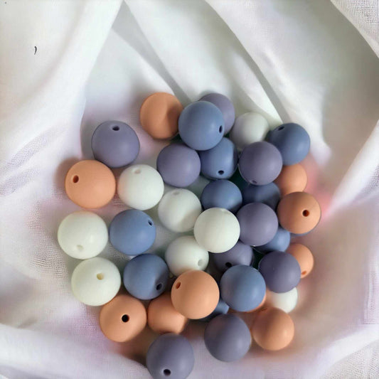 Purple and White Mix (4 Piece Mix) - 15mm Silicone Bubblegum Beads - 1040