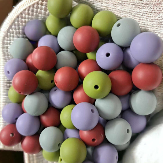 Green, Mauve, Purple, and Light Blue Mix (4 Piece Mix) - 15mm Silicone Bubblegum Beads - 1042