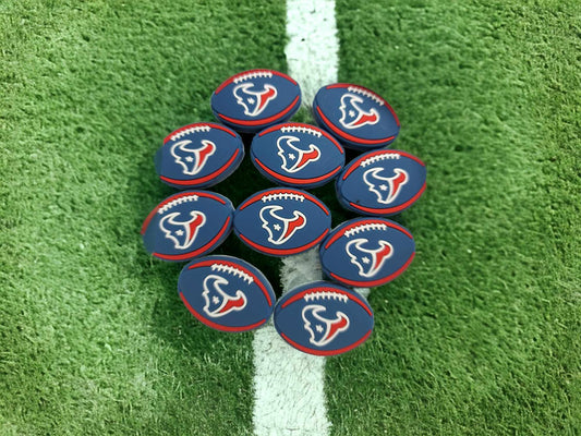 Houston Texans Blue Football with Bull Silicone Focal Bead - 0283
