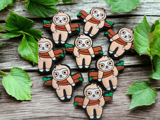 Sloth on Branch Full Body Silicone Focal Bead - 0289