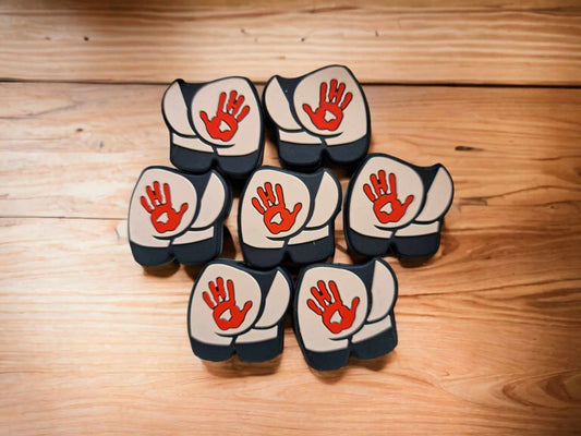 Butt with Red Hand Print Silicone Focal Bead - 0467