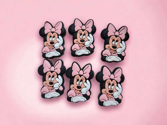 Minnie: Upper Body with Hand on Chin & Pink Hair Bow Silicone Focal Bead - 0449