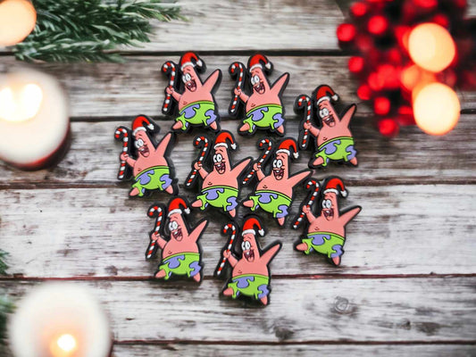 Patrick with Santa Hat & Candy Cane: SpongeBob - Christmas Silicone Focal Bead - 0423