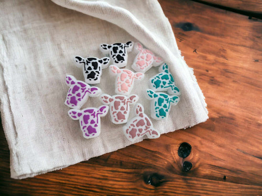 Cow Head with Cow Print Spots Silicone Focal Bead - 0352