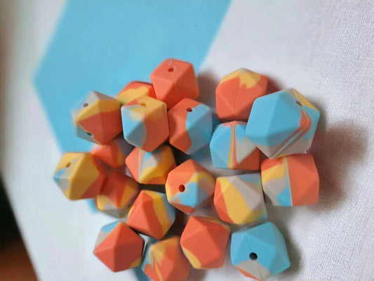 Hexagon Shape: Orange Mix Colors - 17mm Silicone Bubblegum Beads - 1059