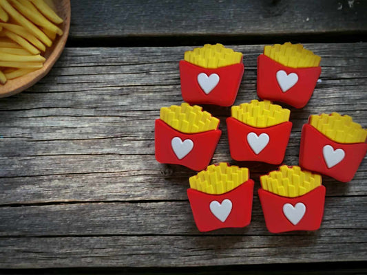 French Fries with White Heart Silicone Focal Bead - 0433
