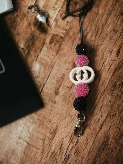 GG: Gucci Logo - Black, Pink, and White Silicone Focal Bead - 0313