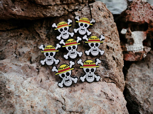 One Piece: Skull and Bones with yellow hat Anime Silicone Focal Bead - 0356