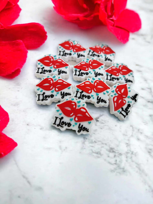 I Love You - Red Lips with Hearts Silicone Focal Bead - 0341