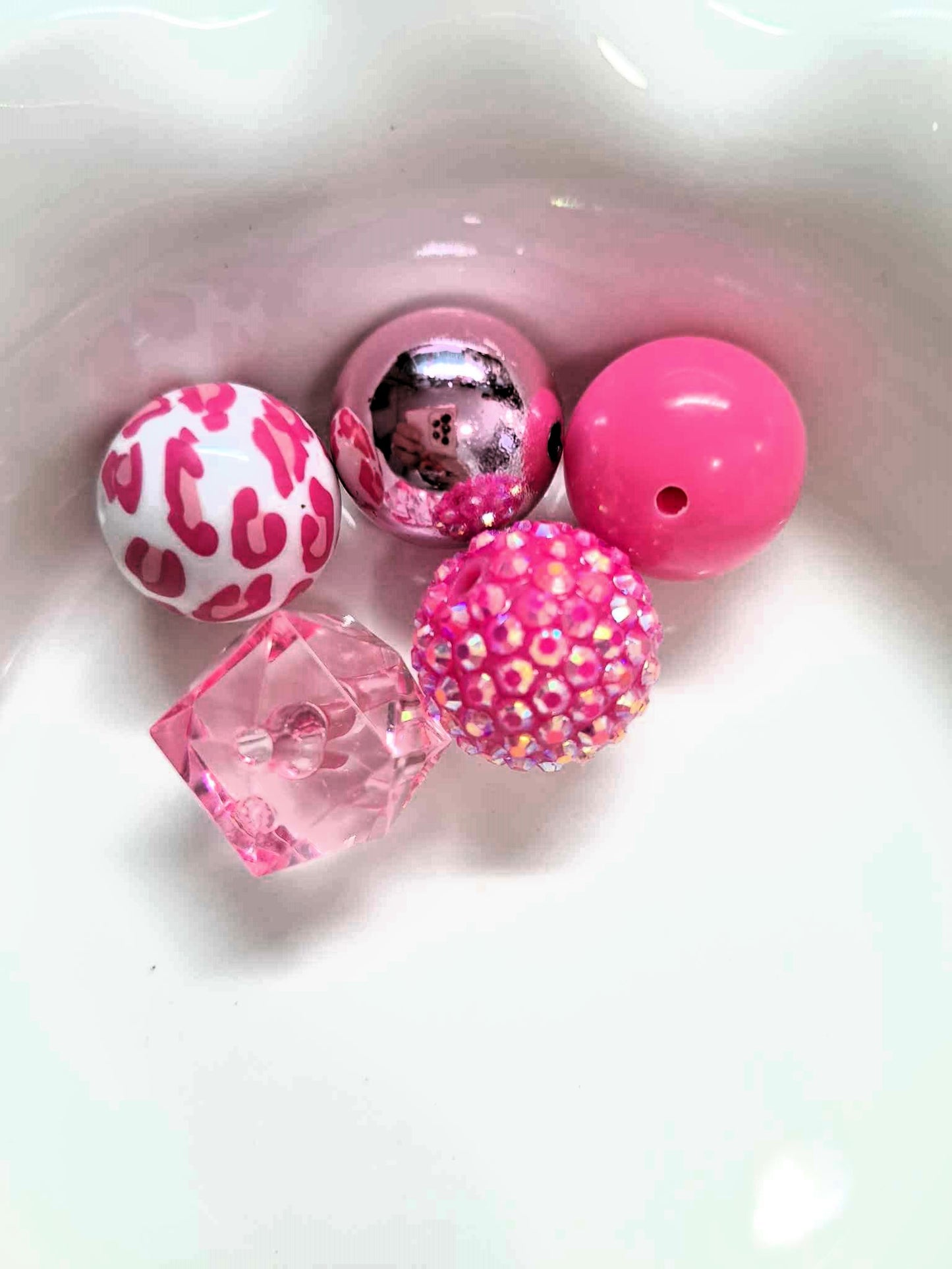 Pink Leopard Chunky Mix (5 Piece Mix) - 20mm Acrylic Bubblegum Beads - 1079