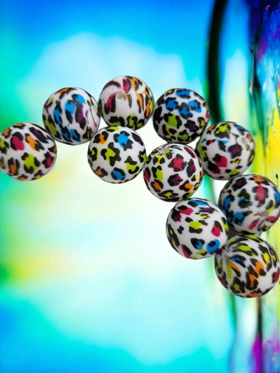 Round Shape: Colorful Leopard - 19mm Silicone Bubblegum Beads - 1077