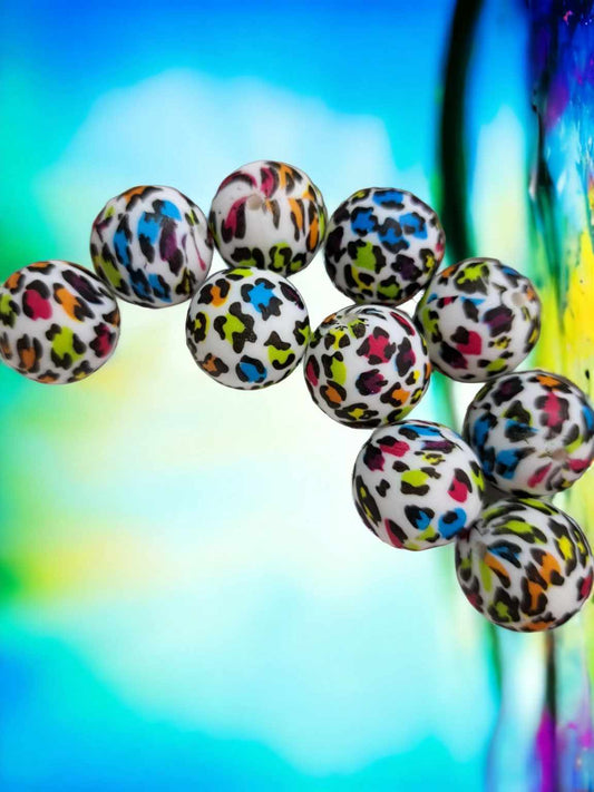 Round Shape: Colorful Leopard - 19mm Silicone Bubblegum Beads - 1077