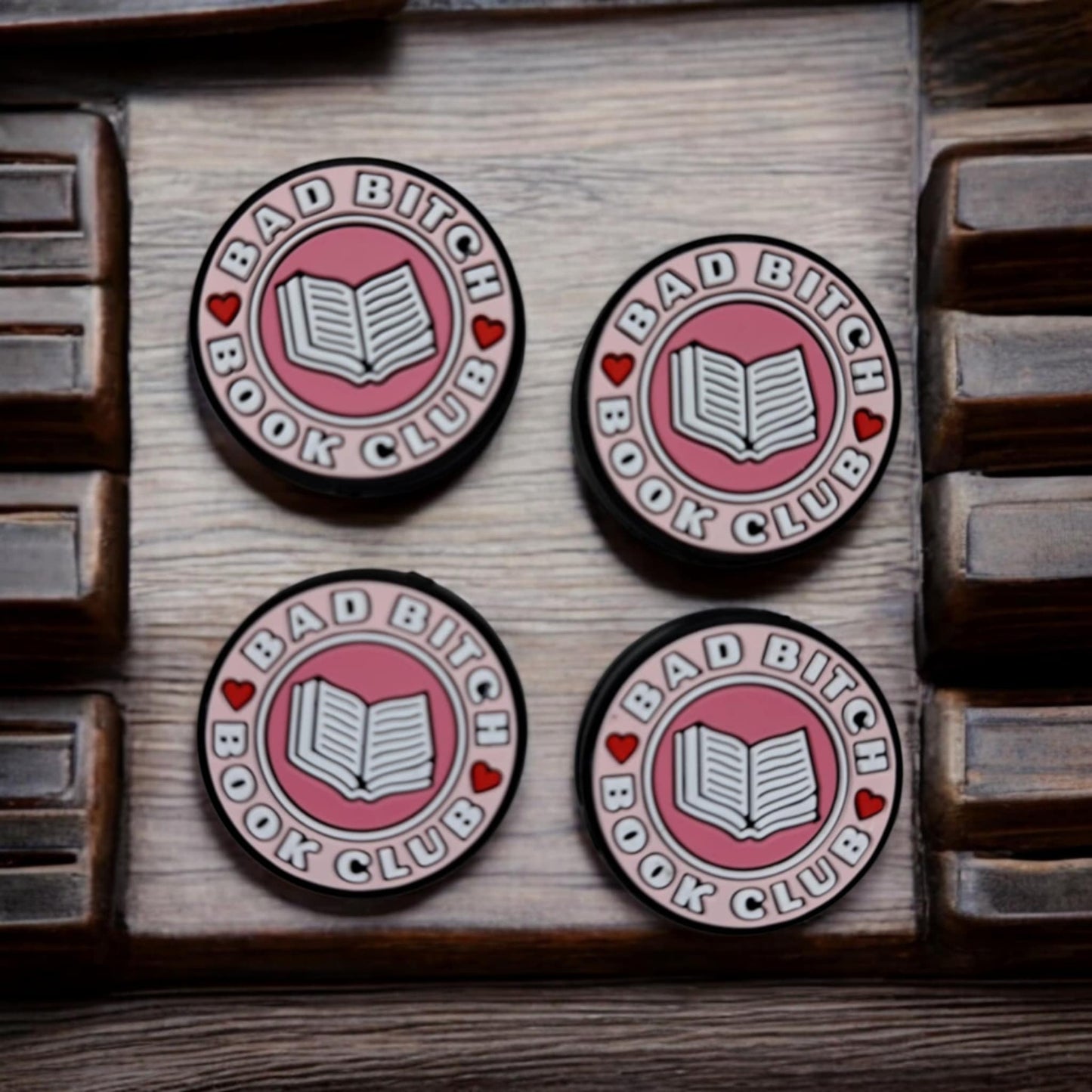 Bad Bitch Book Club With Book - Pink Round Silicone Focal Bead