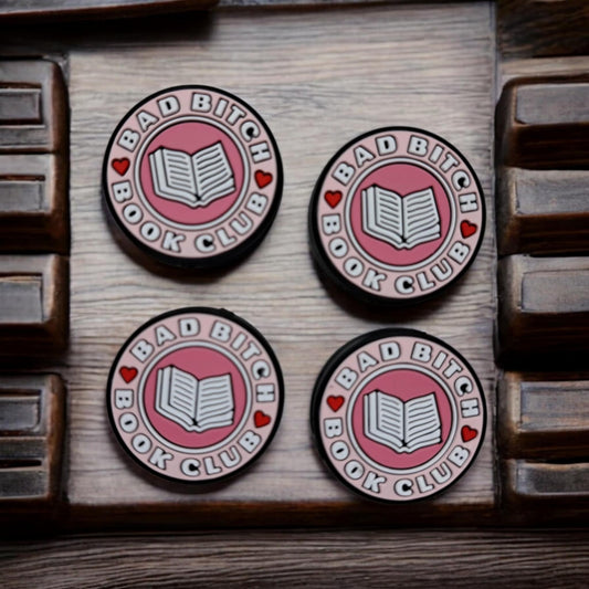 Bad Bitch Book Club With Book - Pink Round Silicone Focal Bead