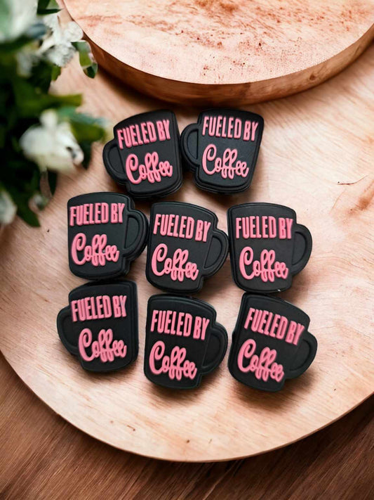 Fueled by Coffee Black Cup with Pink Letters Silicone Focal Bead - 0379