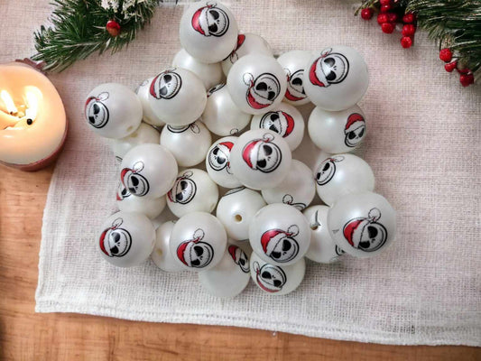 Santa Jack Face with Red Hat - White 20mm Acrylic Bubblegum Bead - 1070