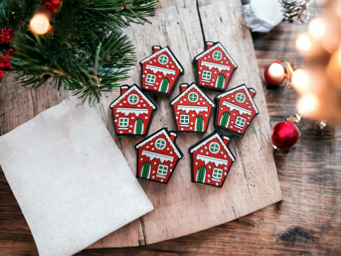 Christmas House: Red Silicone Focal Bead - 0362