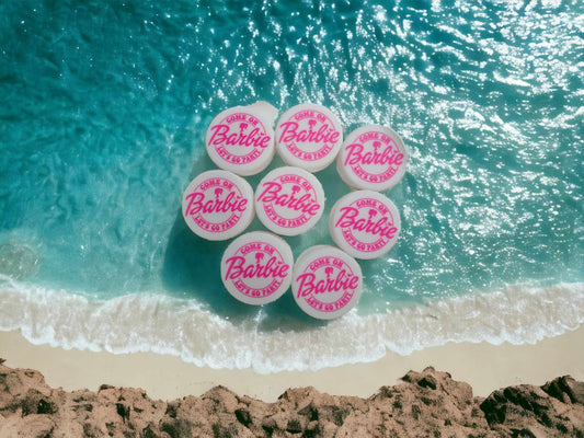 Come on Barbie Let's Go Party White/Pink Round Silicone Focal Bead - 0372