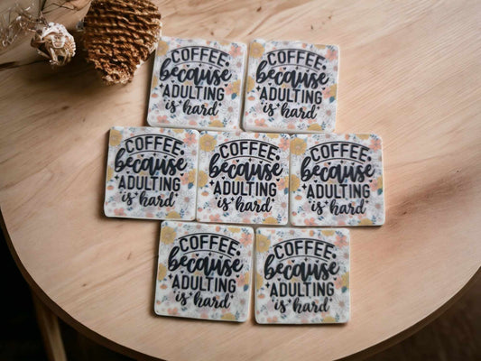 Coffee because Adulting is Hard Square Silicone Focal Bead - 0389