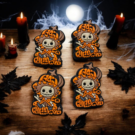 Scarecrow Sitting on Pumpkins with Pumpkin Hat: Fall/Halloween Full Body Silicone Focal Bead