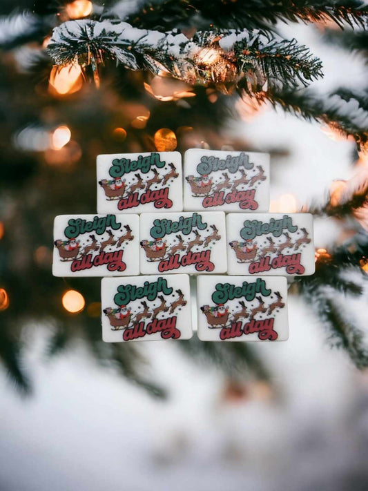 Sleigh all Day with Santa and Reindeer - Rectangle Silicone Focal Bead - 0520